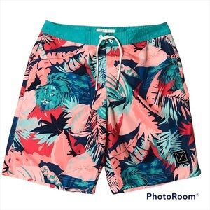 AMERICAN EAGLE / Men’s Lion/Jungle Tropical Print Swim Board Shorts Size M